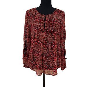 Lucky Brand Live in Love Women’s Sheer Blouse Red Paisley Print